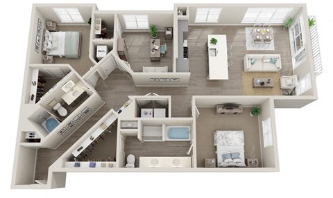 a 3d drawing of a floor plan of a house